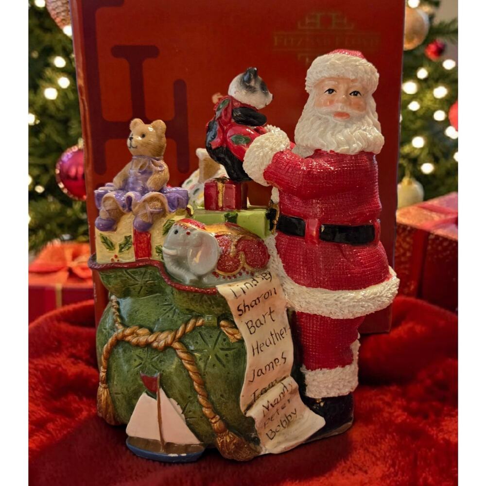 Fitz and Floyd Santa with Toy Bag Musical Figurine 'Here Comes Santa Claus' IOB